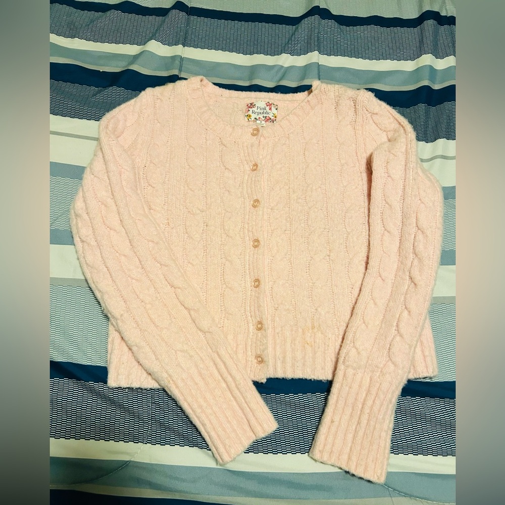🩷Pink Republic Light Pink Cable Knit Cardigan